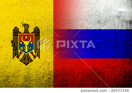 National flag of Russian Federation with The Republic of Moldova National flag. Grunge background National flag of Russian Federation with The Republic of Moldova National flag. Grunge background 89537248