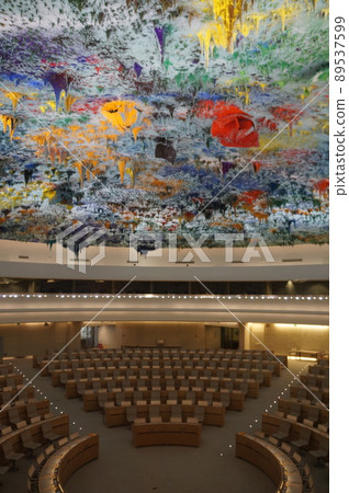 United Nations conference room with ceiling paintings United Nations conference room with ceiling paintings 89537599