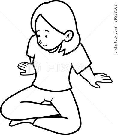 Line drawing illustration material of a woman sitting cross-legged from diagonally above Line drawing illustration material of a woman sitting cross-legged from diagonally above 89538108