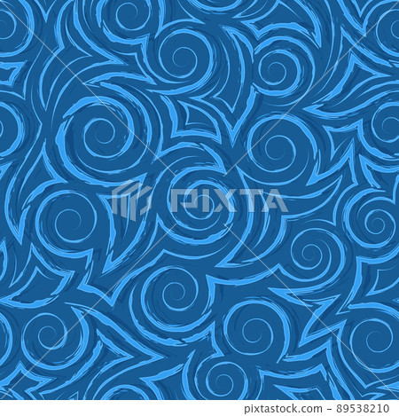 Stock vector seamless pattern of blue spirals and flowing torn stripes.Vector seamless pattern of azure spiral waves and swirls. 89538210