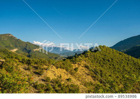 Beautiful mountain valley with gentle hills in Albania 89538986