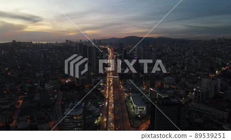 Nigth traffic, city night aerial drone view Nigth traffic, city night aerial drone view 89539251