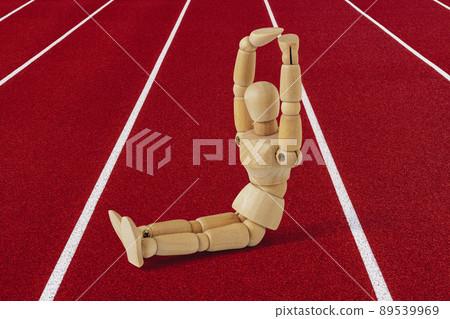 Wooden sportsman doing abs muscles situp crunches 89539969