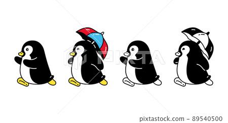 penguin vector bird icon umbrella raining logo cartoon character doodle illustration symbol design isolated 89540500