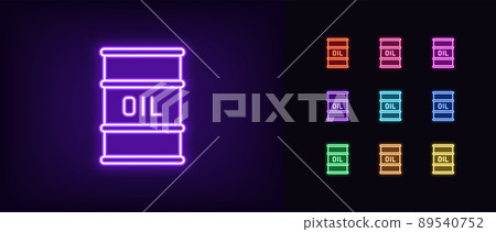 Outline neon oil barrel icon. Glowing neon Oil barrel silhouette with text, oil trading pictogram 89540752