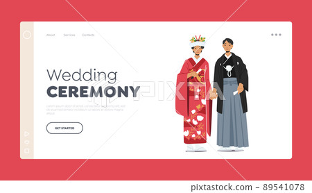 Wedding Ceremony Landing Page Template. Asian Traditions and Culture, Japanese Couple Wear Traditional Costumes 89541078