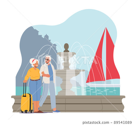 Elderly People Traveling in Foreign Country. Aged Persons in Voyage Abroad. Senior Tourist Couple Watching City Sights 89541089
