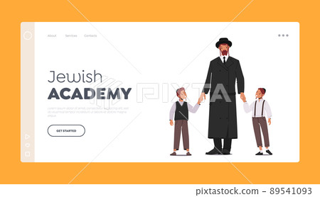 Jewish Academy Landing Page Template. Traditional Jewish Family, Orthodox Jew Father with Sons Characters Jewish Academy Landing Page Template. Traditional Jewish Family, Orthodox Jew Father with Sons Characters 89541093