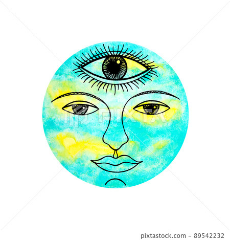 third eye water air sky blue face abstract art mind spiritual color watercolor painting illustration design drawing nature 89542232