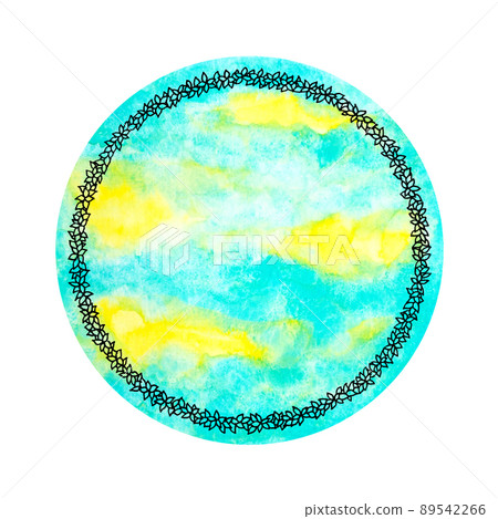 blue water air sky color background flower floral frame wreath watercolor painting illustration design drawing art template 89542266