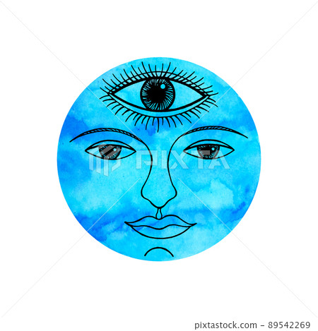 third eye water air sky blue face abstract art mind spiritual color watercolor painting illustration design drawing nature 89542269