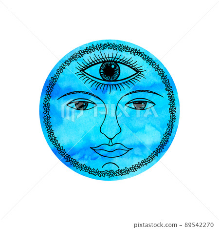 third eye water air sky blue face abstract art mind spiritual color watercolor painting illustration design drawing nature 89542270