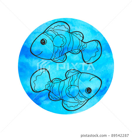 pisces zodiac astrology horoscope symbol sign logo icon design in water element color art background watercolor painting cartoon drawing illustration fortune 89542287
