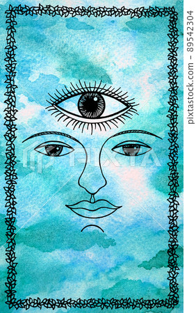 human face third eye art watercolor painting illustration design drawing abstract mind mental spiritual power chakra symbol logo background 89542304