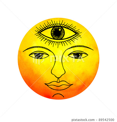 third eye sun face abstract art mind spiritual color watercolor painting illustration design drawing nature 89542500