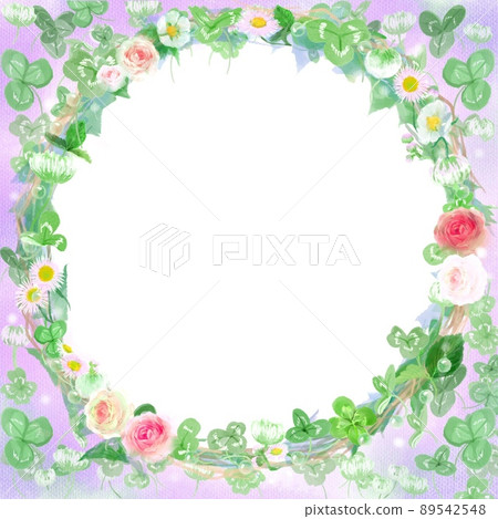 四葉三葉草和白三葉草的水彩風格卡框插圖 89542548
