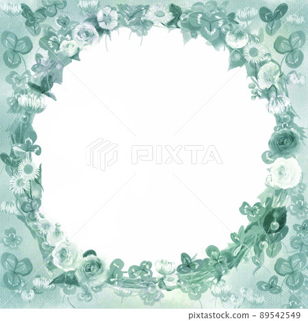 四葉三葉草和白三葉草的水彩風格卡框插圖 89542549
