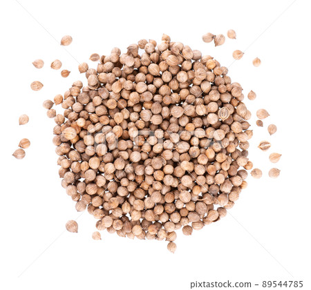 Coriander seeds isolated on white background. Cilantro grain. Organic spice. Top view. 89544785