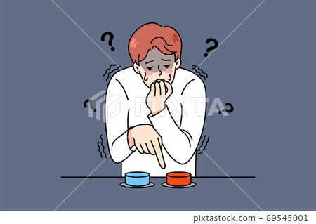 Stressed man choose what button to press  89545001