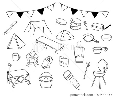 Camp line drawing illustration material set 89548237