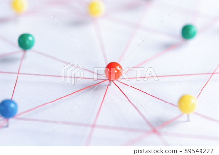 Linking entities, Blockchain, social media, Communications Network, The connection between the two networks. Network simulation on paper linked together by yarn Linking entities, Blockchain, social media, Communications Network, The connection between the two networks. Network simulation on paper linked together by yarn 89549222