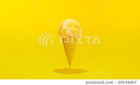 yellow ice cream cone on yellow background. Minimal idea concept. 89549907