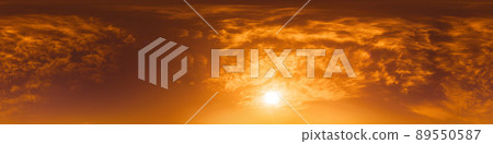 Dramatic sunset sky panorama with Cumulus clouds. Seamless hdr 360 pano in spherical equirectangular format. Complete zenith for 3D visualization, game and sky replacement for aerial drone panoramas Dramatic sunset sky panorama with Cumulus clouds. Seamless hdr 360 pano in spherical equirectangular format. Complete zenith for 3D visualization, game and sky replacement for aerial drone panoramas 89550587