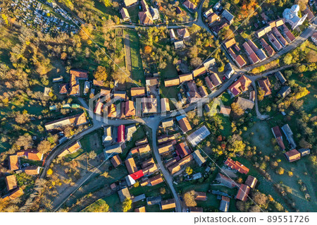 Aerial image of a village in Transylvania 89551726