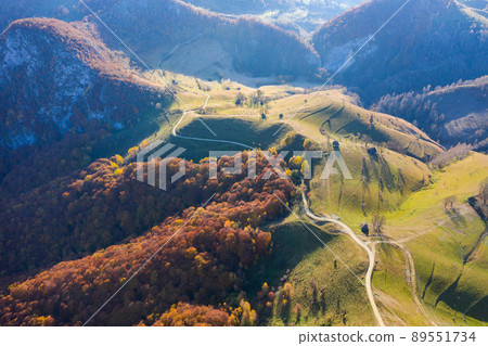 Autumn countryside drone aerial 89551734