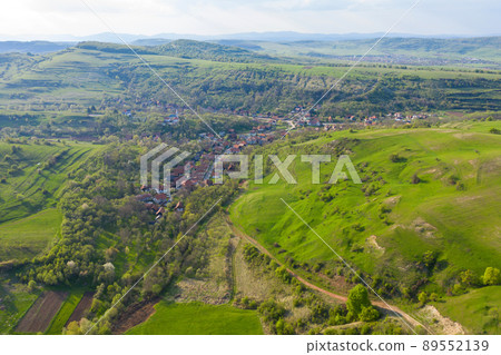 Aerial view of a typical Hungarian village in Romania Aerial view of a typical Hungarian village in Romania 89552139