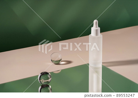 Serum cosmetic bottle with peptides and retinol on podium pedestal on green background. Hyaluronic acid cosmetics product mock up packaging with stylish props. Serum beauty dropper mockup Serum cosmetic bottle with peptides and retinol on podium pedestal on green background. Hyaluronic acid cosmetics product mock up packaging with stylish props. Serum beauty dropper mockup 89553247
