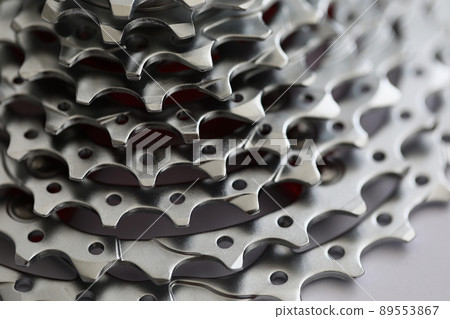 Bicycle roller chain, part of vehicle that transfer power from pedals to drive Bicycle roller chain, part of vehicle that transfer power from pedals to drive 89553867