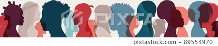 Diversity multiethnic people. Group side silhouette men and women of different culture and different countries. Coexistence harmony and multicultural community integration. Racial equality 89553970