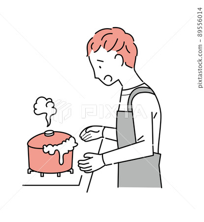 A man with a pot spilled in the kitchen 89556014