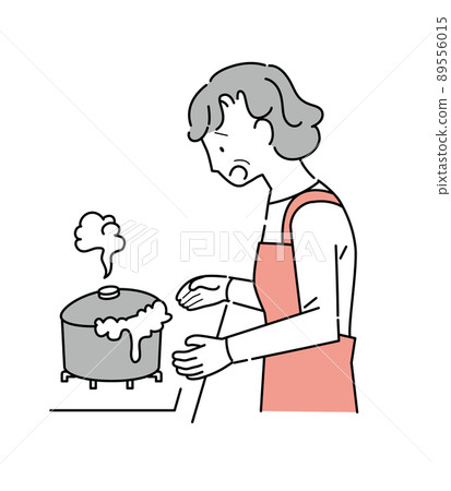 An elderly woman whose pot spilled in the kitchen An elderly woman whose pot spilled in the kitchen 89556015