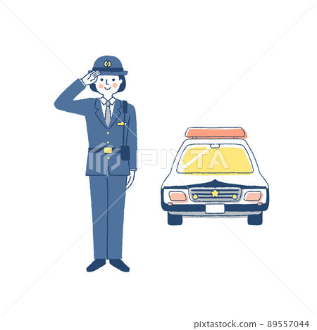 Female police officer and police car salute 89557044