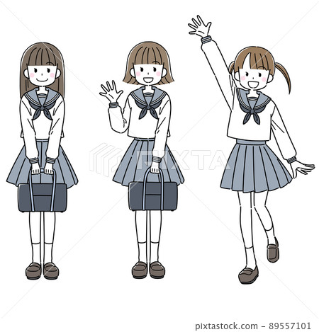 穿著水手服揮手的學生 穿著水手服揮手的學生 89557101
