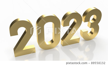 number 2023 gold on white background 3d rendering. 89558132