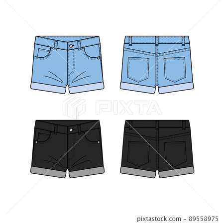 牛仔短褲矢量模板插圖集（正面/背面） 89558975
