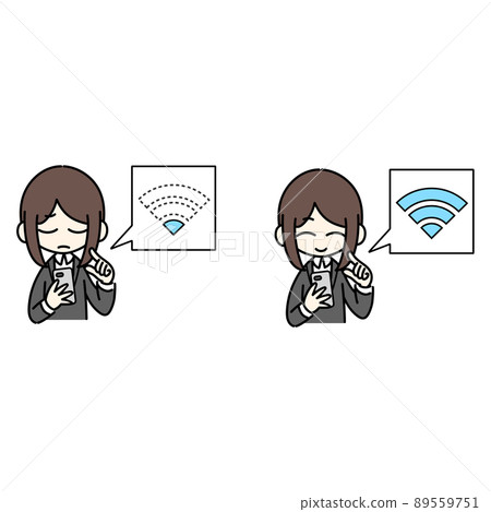 Carrier woman (color set) to check the radio wave condition of the smartphone's WiFi Carrier woman (color set) to check the radio wave condition of the smartphone's WiFi 89559751