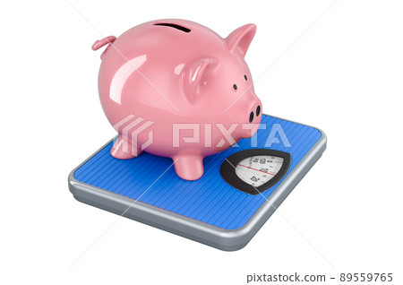 Weight scale with piggy bank. 3D rendering 89559765