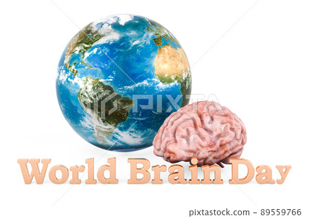Human brain with Earth Globe. World brain day concept, 3D rendering Human brain with Earth Globe. World brain day concept, 3D rendering 89559766