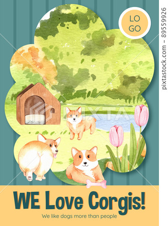 Poster template with corgi dog concept,watercolor style 89559926