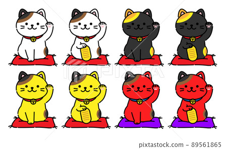 Illustration set of beckoning cat with round eyes Illustration set of beckoning cat with round eyes 89561865