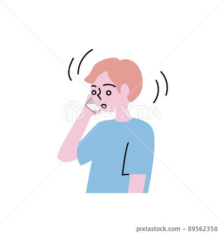 Illustration of a man nodding at the phone on his smartphone and hitting an aizuchi 89562358