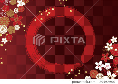 日式風格的新年賀卡設計。棋盤格圖案,日式花卉圖案。 日式風格的新年賀卡設計。棋盤格圖案,日式花卉圖案。 89562600