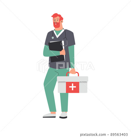 Paramedics or emergency rescue team doctor, flat vector illustration isolated. Paramedics or emergency rescue team doctor, flat vector illustration isolated. 89563403
