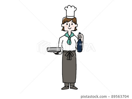 女廚師、女性發揮積極作用的各種職業、滑稽的手寫數字、矢量圖、線條畫和顏色 89563704