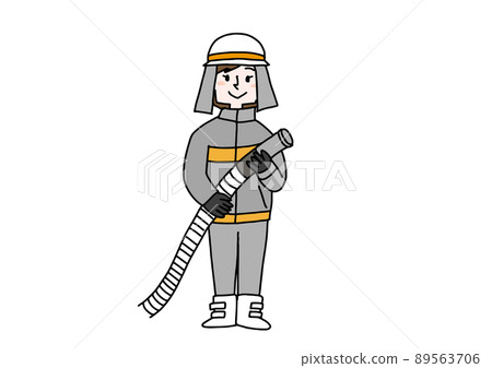 Female firefighters, various occupations in which women play an active role, comical handwritten figures, vector, line drawing and color 89563706