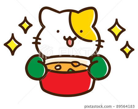 Handwritten style illustration of cute cat character with curry rice completed Handwritten style illustration of cute cat character with curry rice completed 89564183